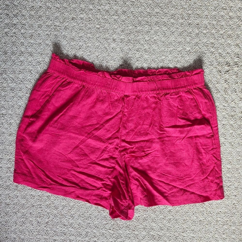 Loft Hot Pink Linen Blend Pull On Shorts With Pockets XL